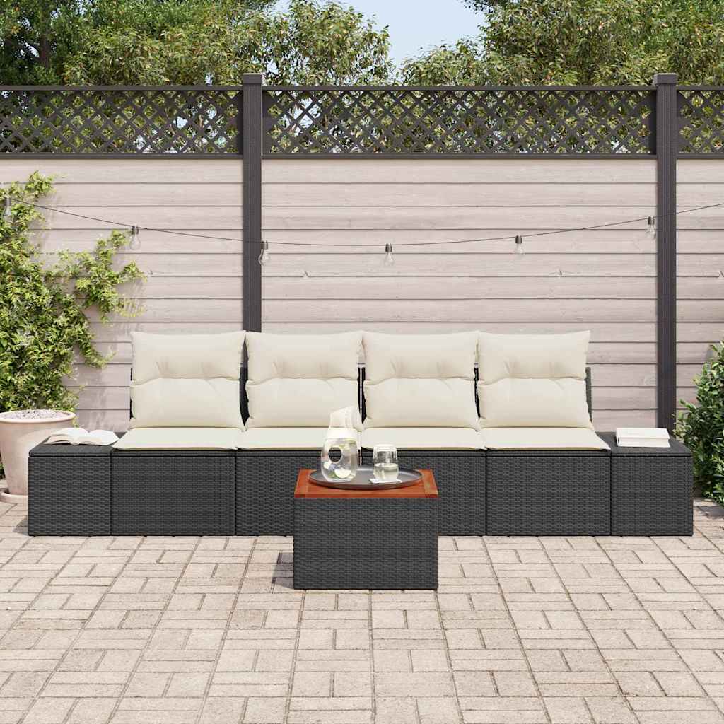 Conjunto de Sofá de Jardim 5 pcs Preto e branco