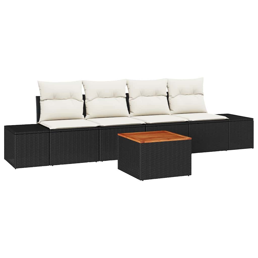 Conjunto de Sofá de Jardim 5 pcs Preto e branco