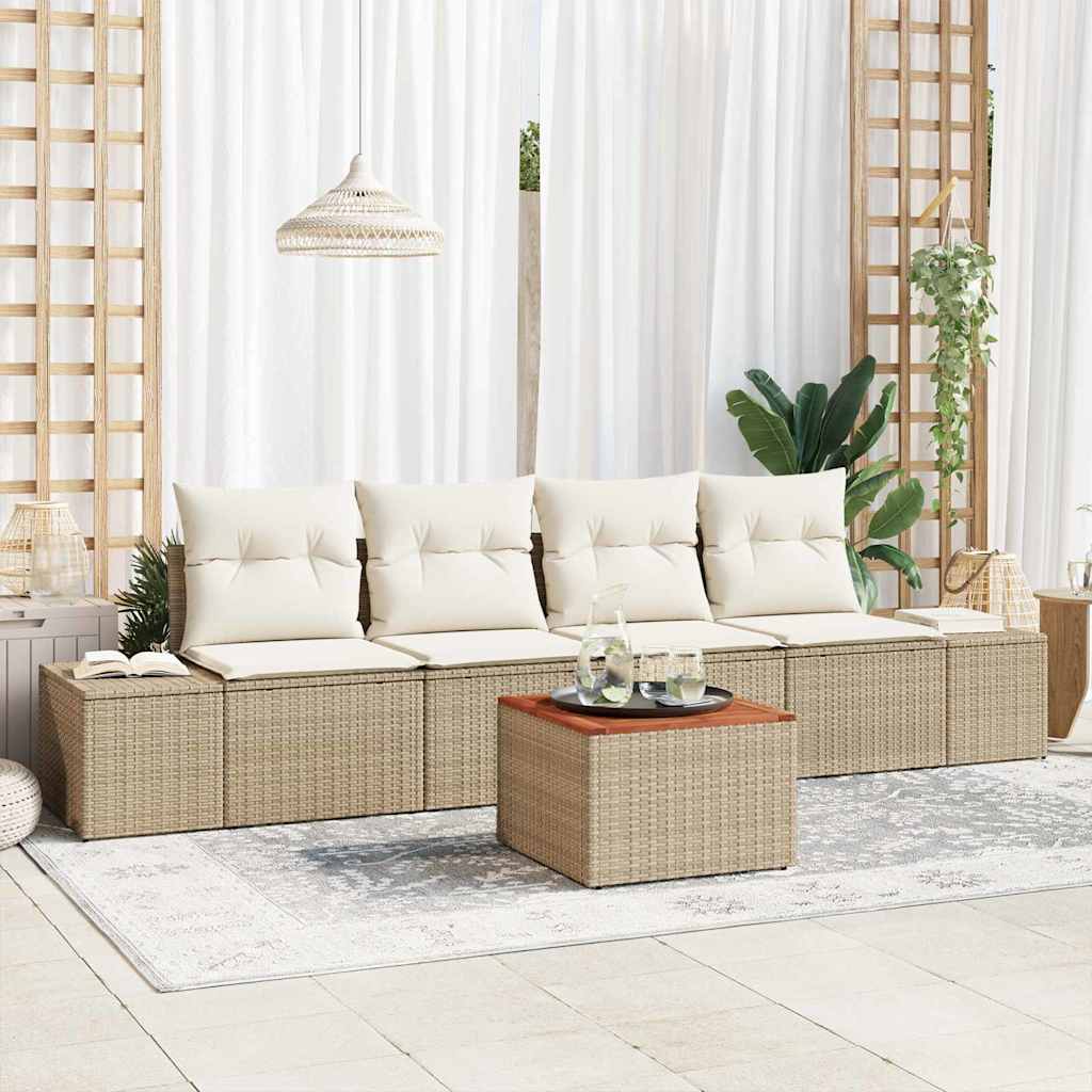 Conjunto de Sofá de Jardim 5 pcs bege e branco