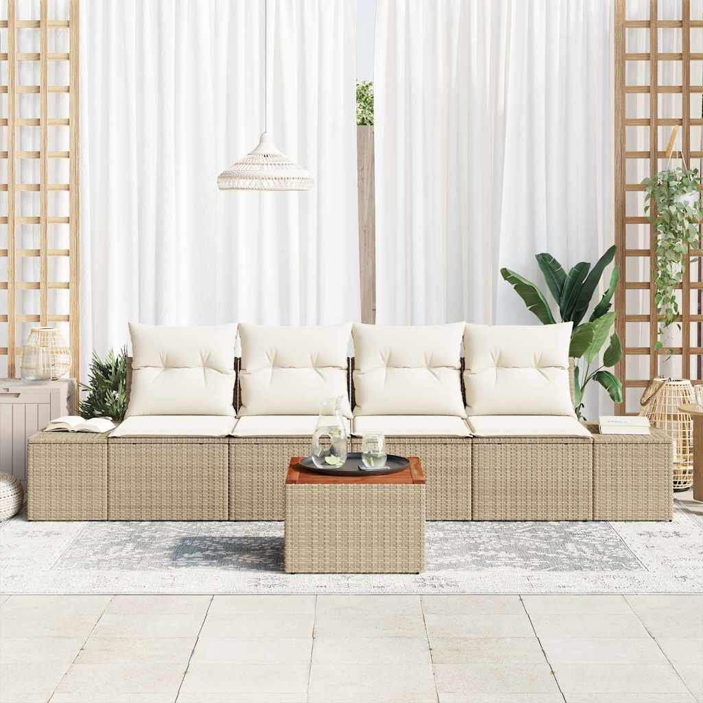 Conjunto de Sofá de Jardim 5 pcs bege e branco