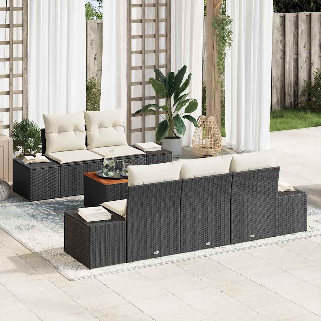 Conjunto de Sofá de Jardim 6 pcs Preto e branco