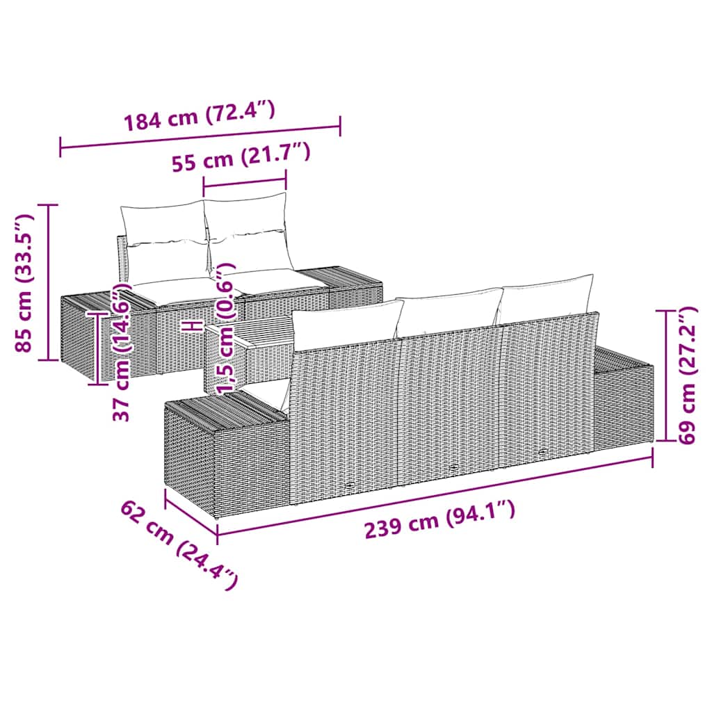 Conjunto de Sofá de Jardim 6 pcs Preto e branco