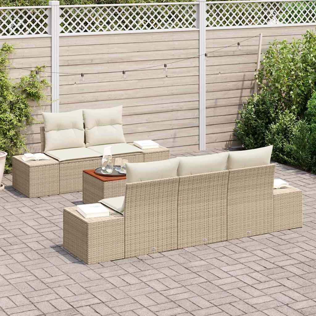 Conjunto de Sofá de Jardim 6 pcs bege e branco