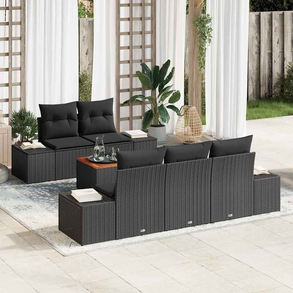 Conjunto de Sofá de Jardim 6 pcs Preto