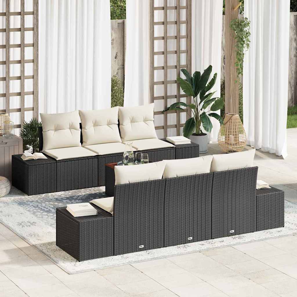 Conjunto de Sofá de Jardim 7 pcs Preto e branco