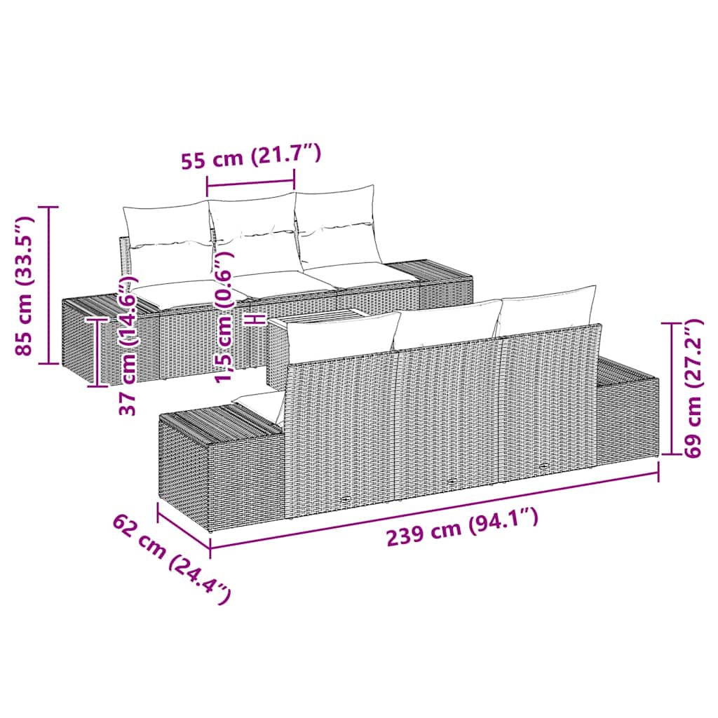 Conjunto de Sofá de Jardim 7 pcs bege e branco