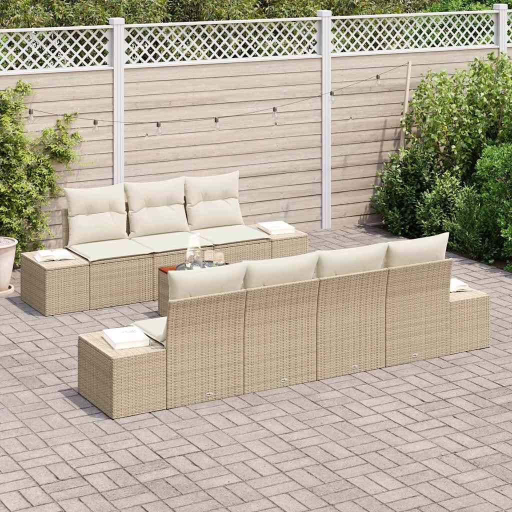 Conjunto de Sofá de Jardim 8 pcs bege e branco