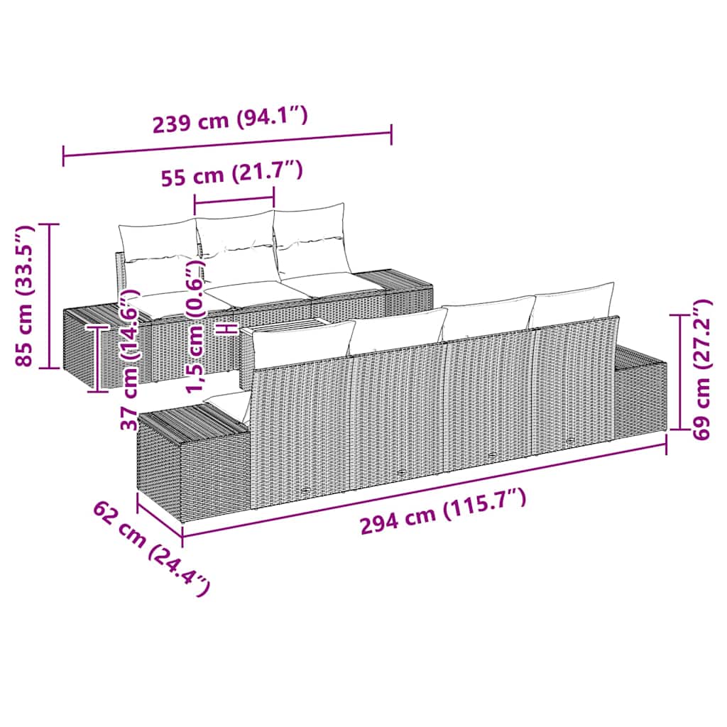 Conjunto de Sofá de Jardim 8 pcs bege e branco