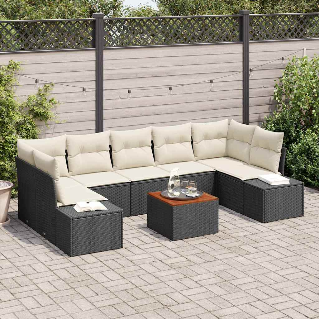 Conjunto de Sofá de Jardim 8 pcs Preto e branco
