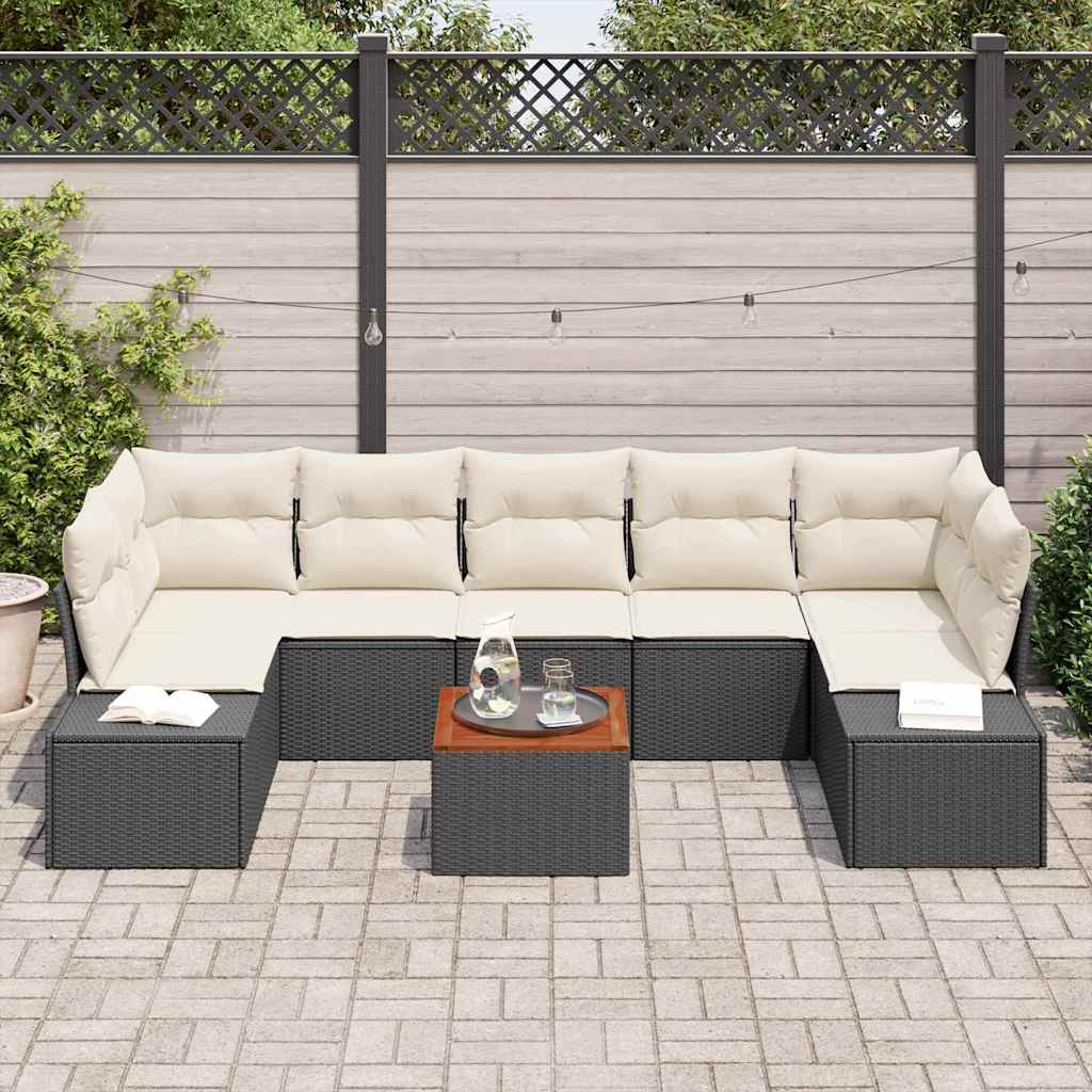 Conjunto de Sofá de Jardim 8 pcs Preto e branco