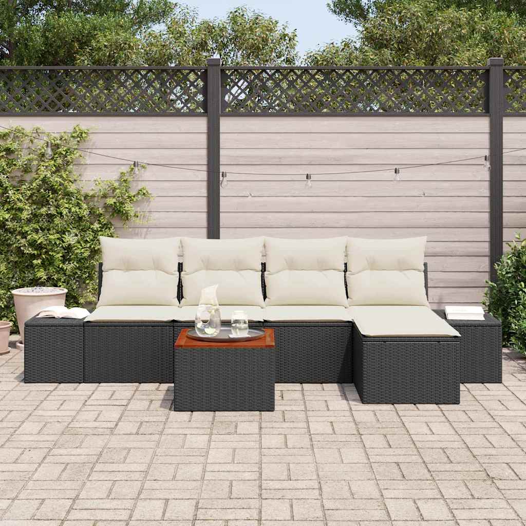 Conjunto de Sofá de Jardim 6 pcs Preto e branco