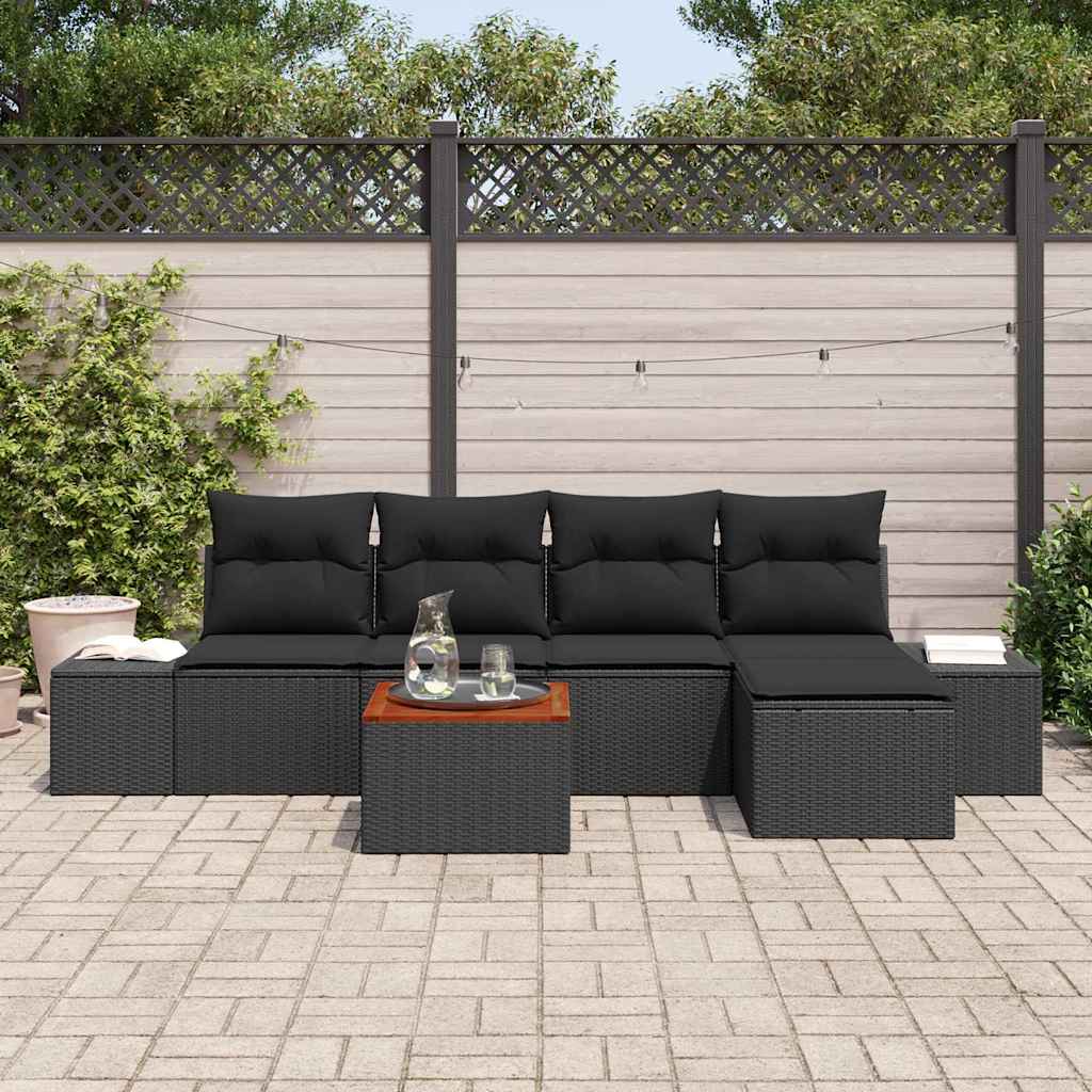 Conjunto de Sofá de Jardim 6 pcs Preto