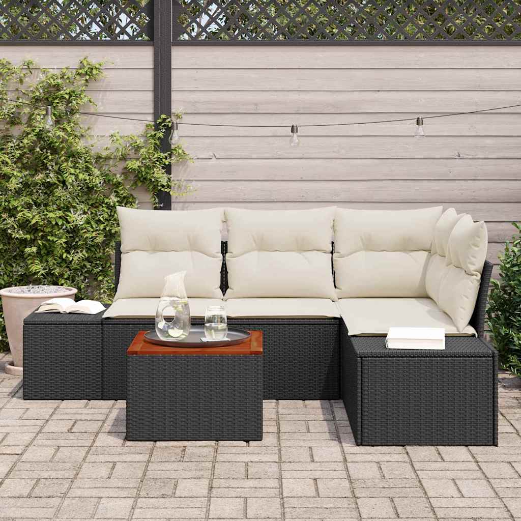 Conjunto de Sofá de Jardim 5 pcs Preto e branco
