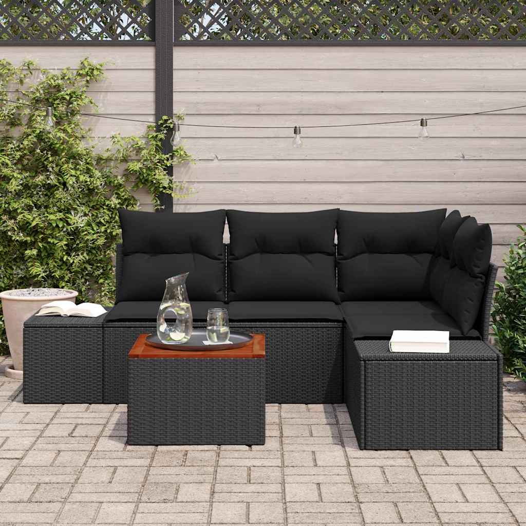 Conjunto de Sofá de Jardim 5 pcs Preto