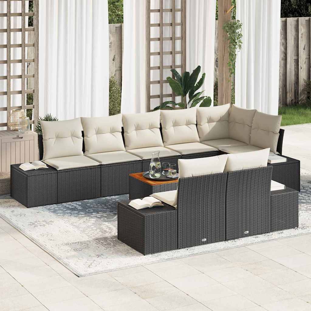 Conjunto de Sofá de Jardim 9 pcs Preto e branco