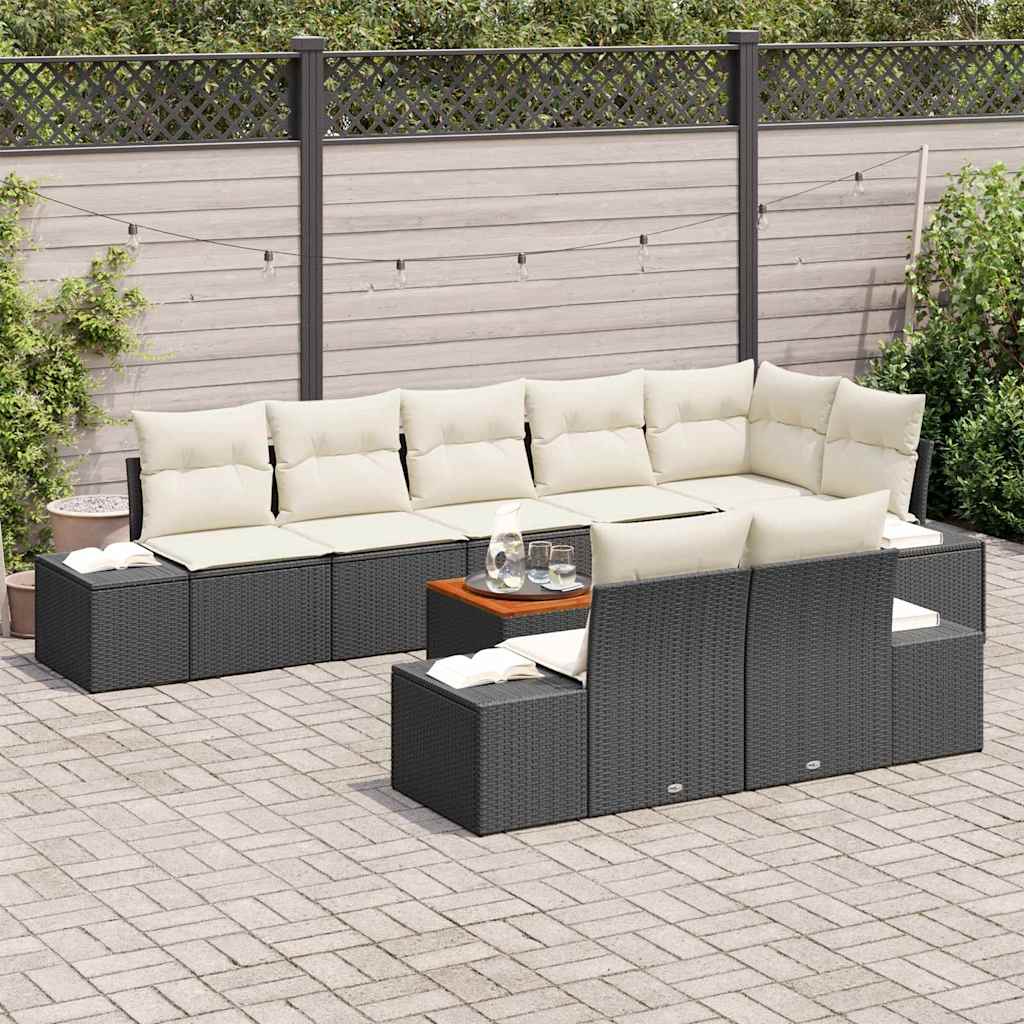 Conjunto de Sofá de Jardim 9 pcs Preto e branco