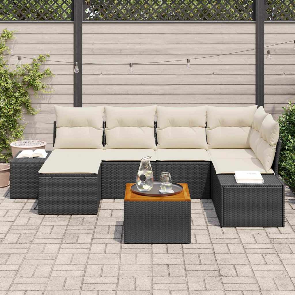 Conjunto de Sofá de Jardim 7 pcs Preto e branco