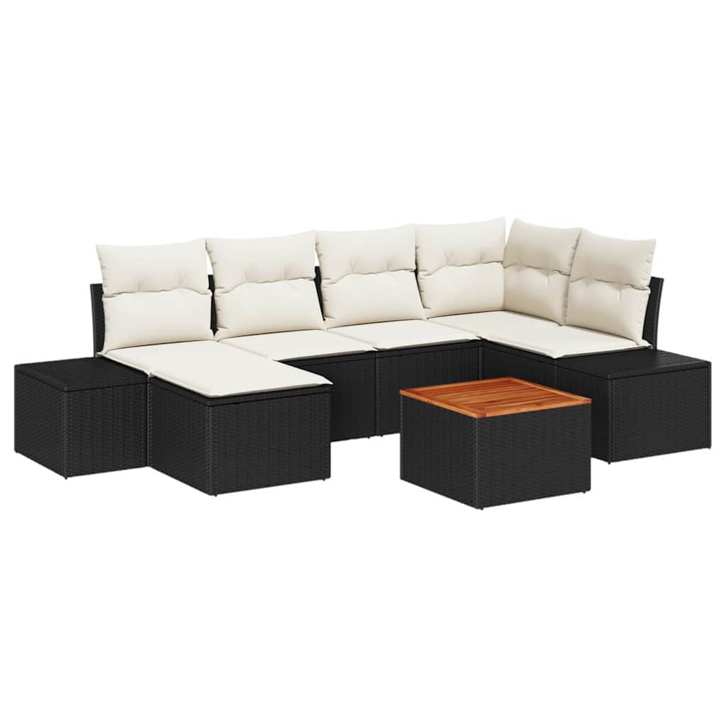 Conjunto de Sofá de Jardim 7 pcs Preto e branco
