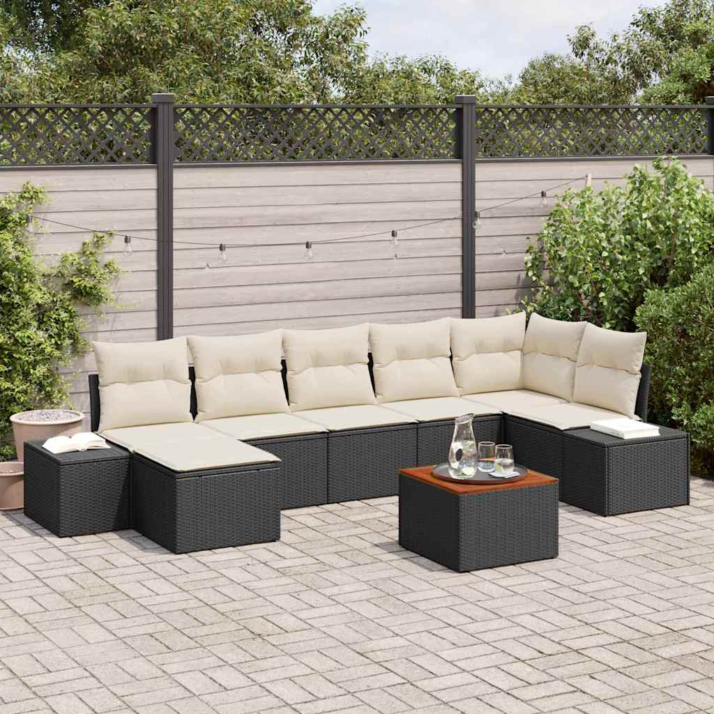 Conjunto de Sofá de Jardim 8 pcs Preto e branco