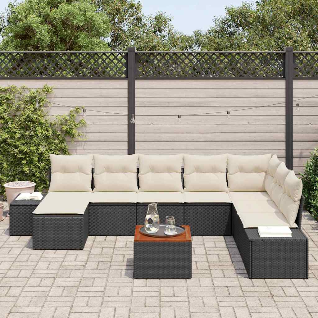 Conjunto de Sofá de Jardim 9 pcs Preto e branco