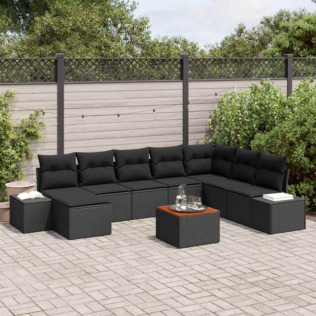 Conjunto de Sofá de Jardim 9 pcs Preto