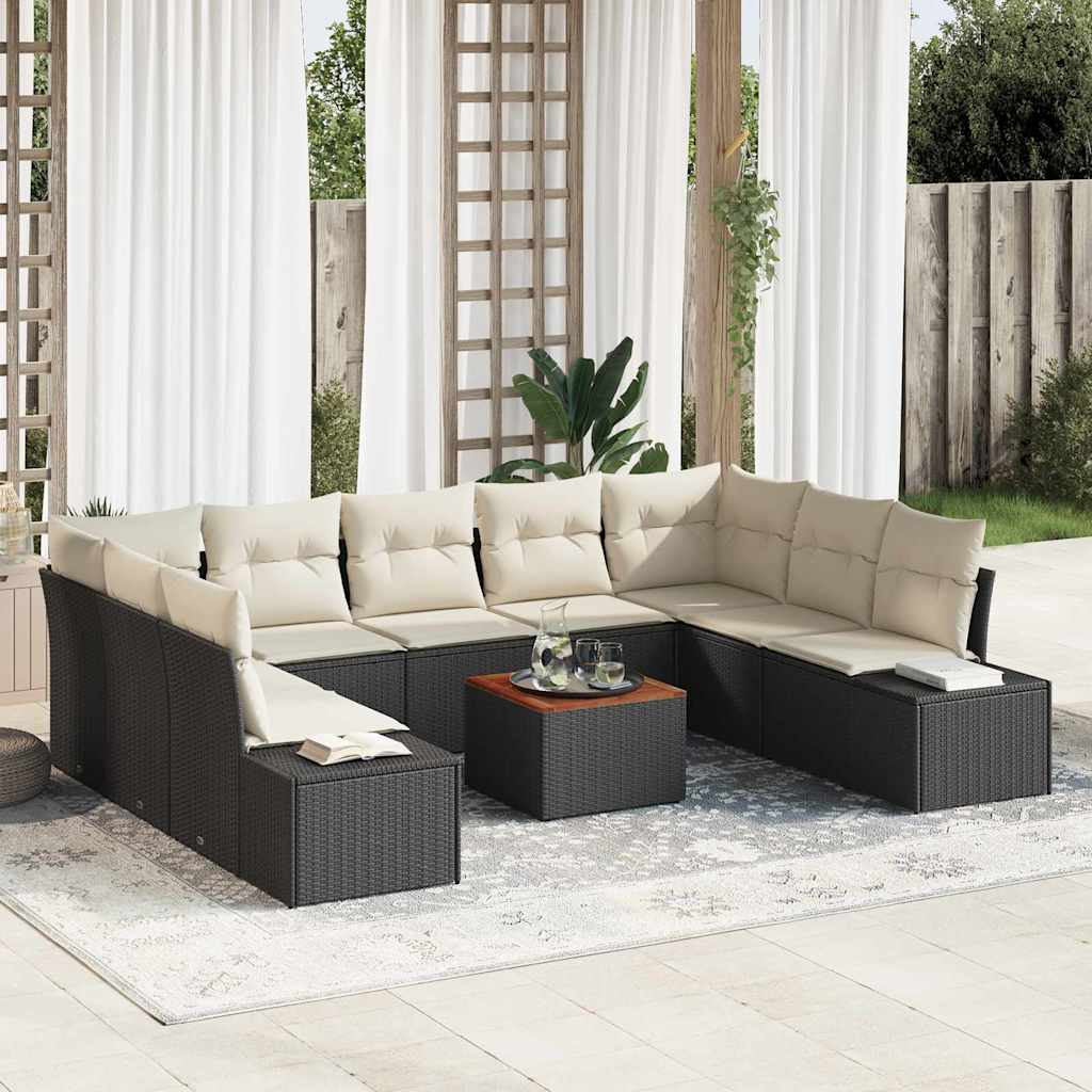 Conjunto de Sofá de Jardim 10 pcs Preto e branco