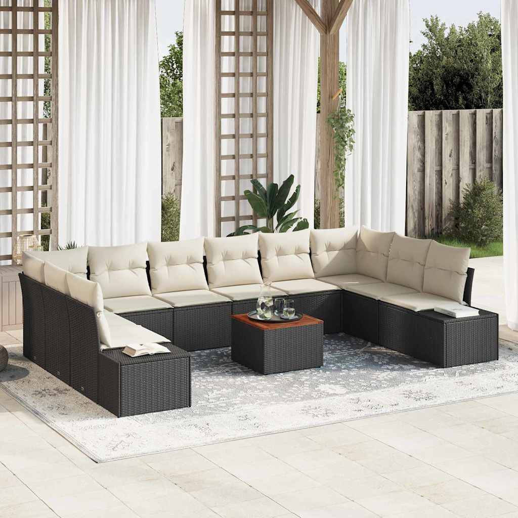 Conjunto de Sofá de Jardim 11 pcs Preto e branco