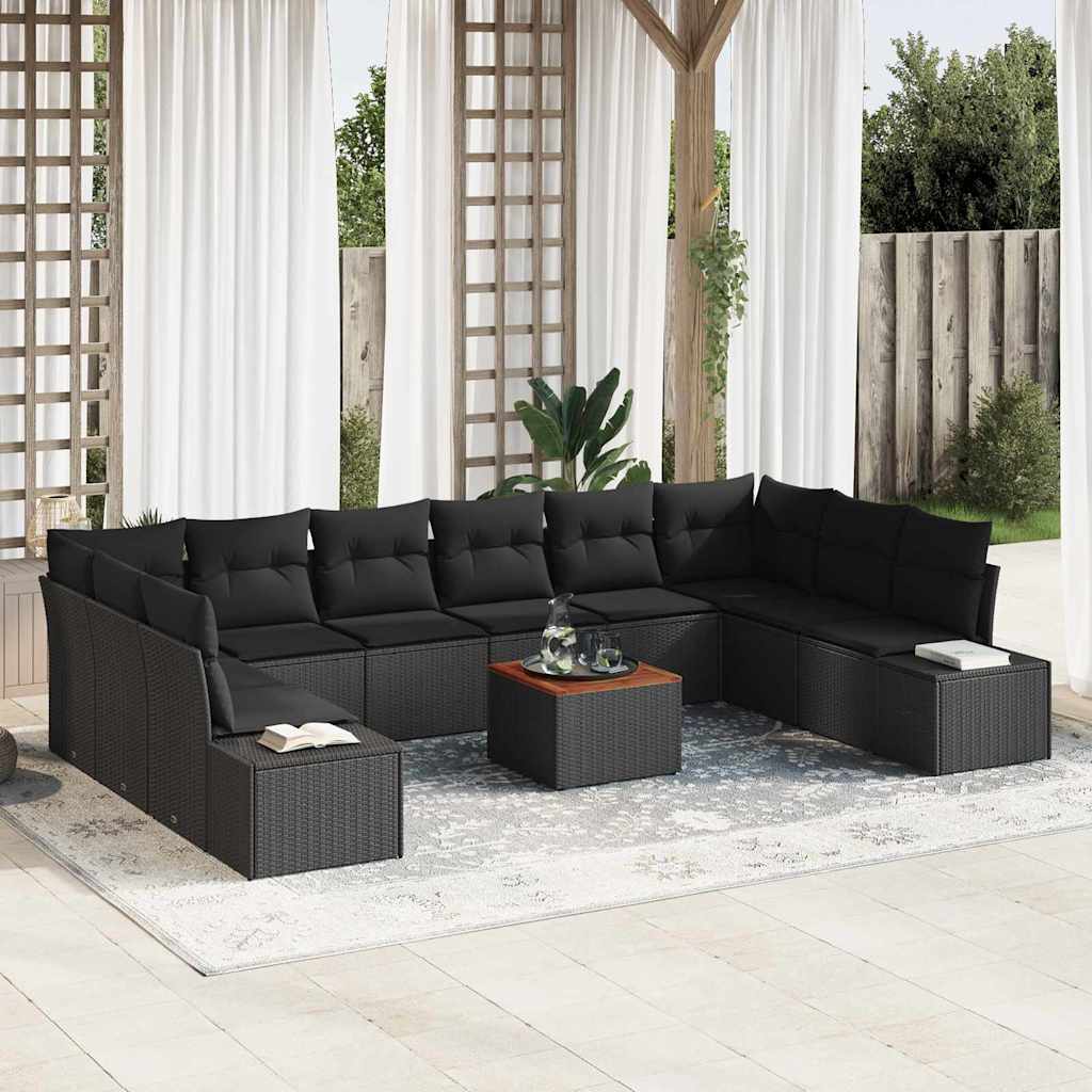 Conjunto de Sofá de Jardim 11 pcs Preto