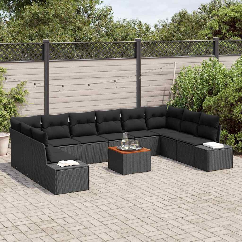 Conjunto de Sofá de Jardim 11 pcs Preto