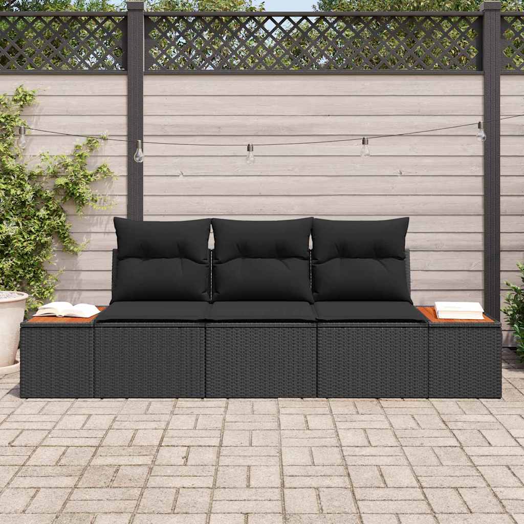 Conjunto de Sofá de Jardim 3 pcs Preto Rattan Sintético