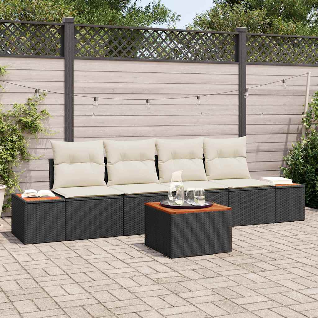 Conjunto de Sofá de Jardim 5 pcs Preto Rattan Sintético