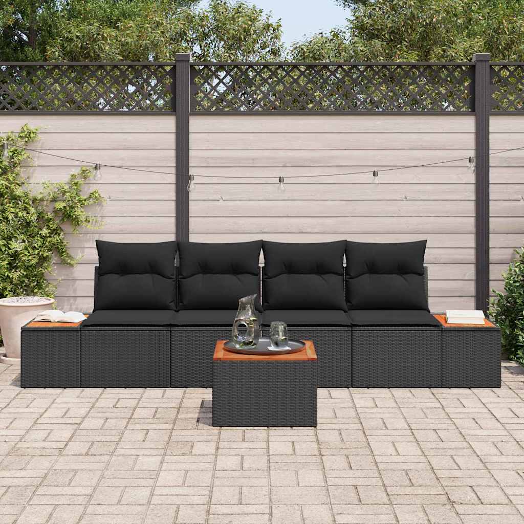 Conjunto de Sofá de Jardim 5 pcs Preto Rattan Sintético