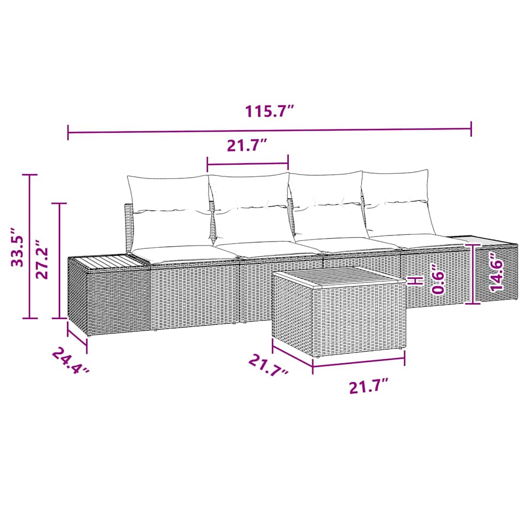 Conjunto de Sofá de Jardim 5 pcs Preto Rattan Sintético