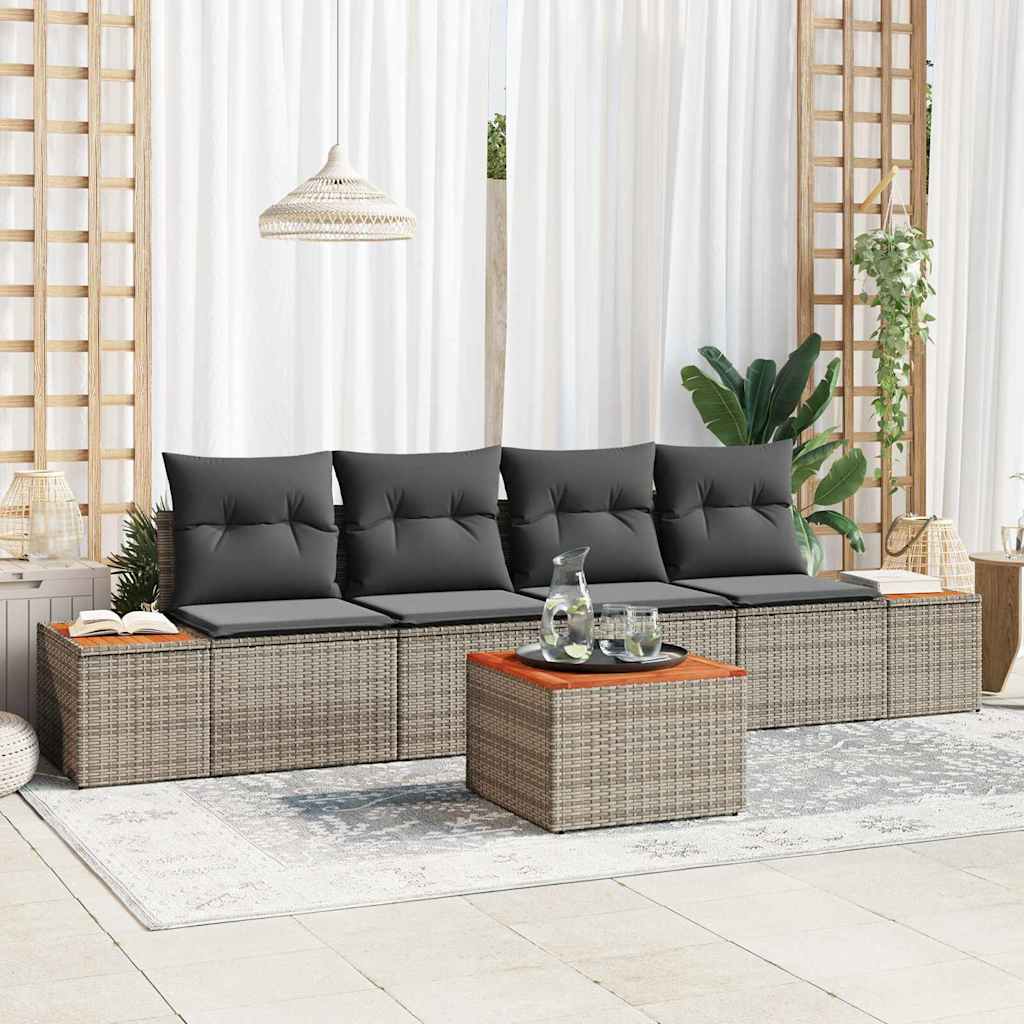 Conjunto de Sofá de Jardim 5 pcs Cinzeto Rattan Sintético