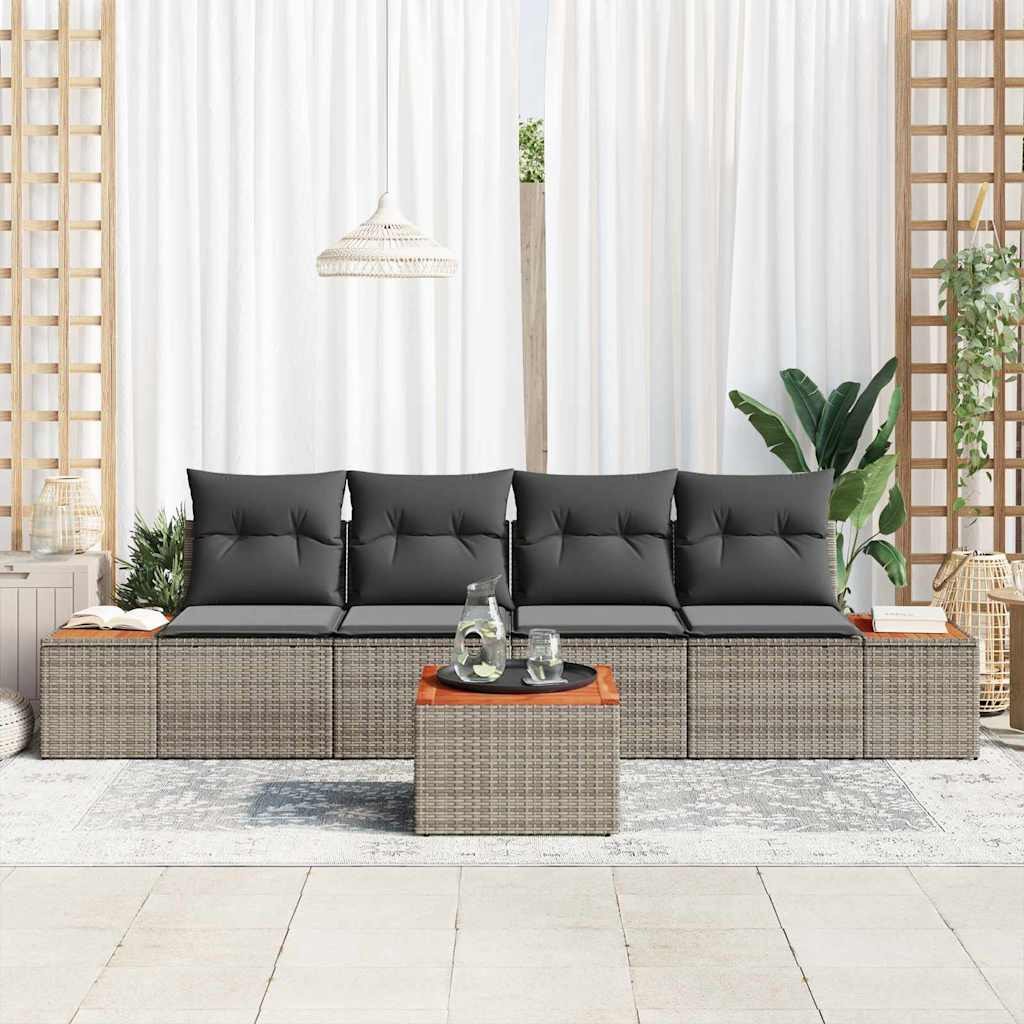 Conjunto de Sofá de Jardim 5 pcs Cinzeto Rattan Sintético
