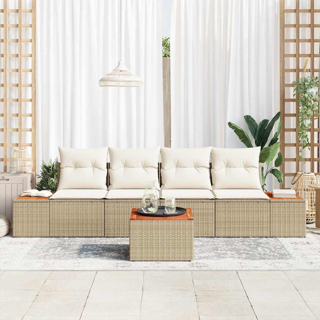 Conjunto de Sofá de Jardim 5 pcs Bege Rattan Sintético