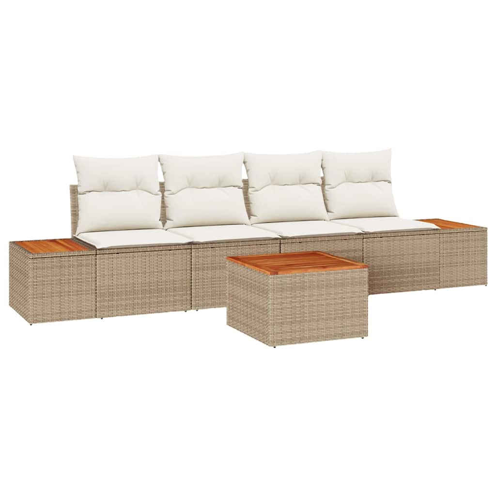 Conjunto de Sofá de Jardim 5 pcs Bege Rattan Sintético