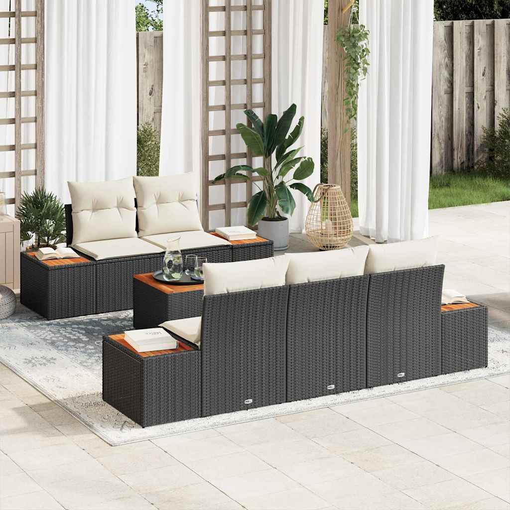 Conjunto de Sofá de Jardim 6 pcs Preto Rattan Sintético