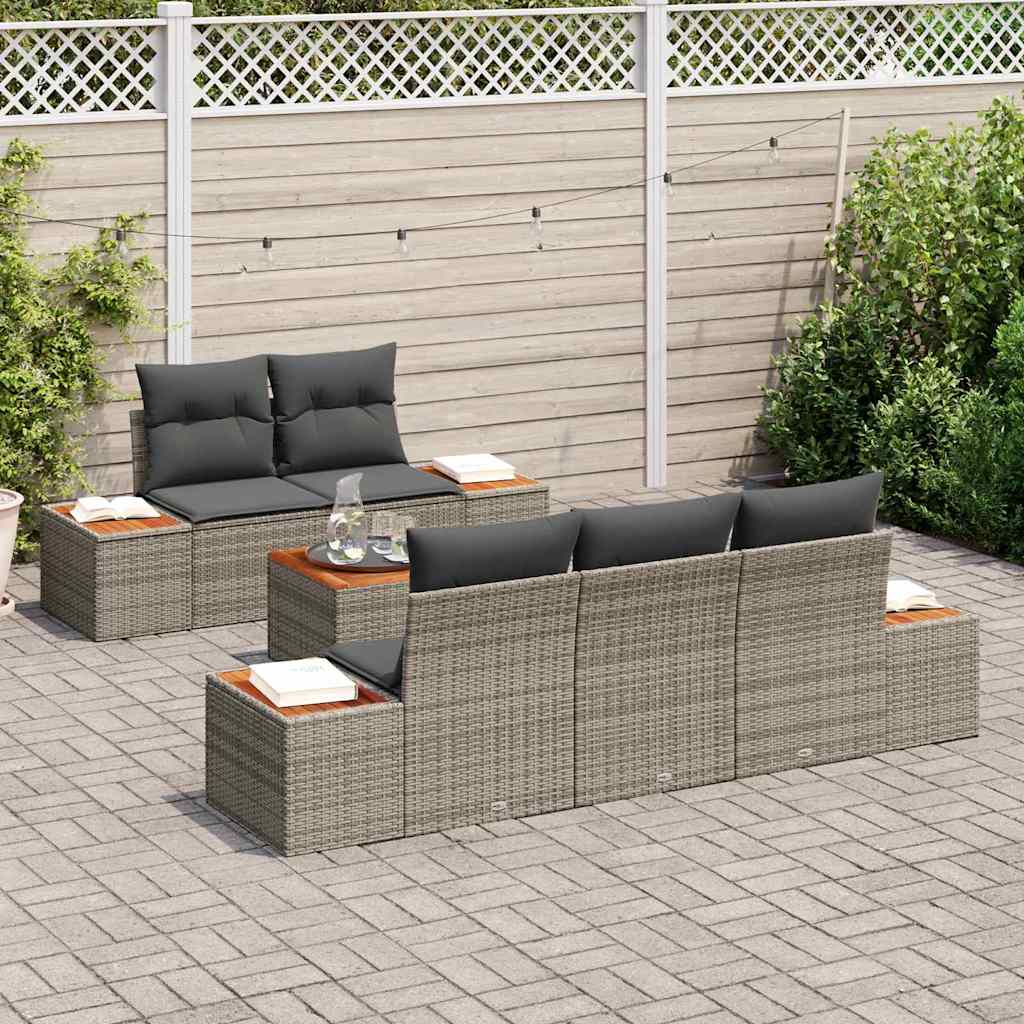 Conjunto de Sofá de Jardim 6 pcs Cinzeto Rattan Sintético