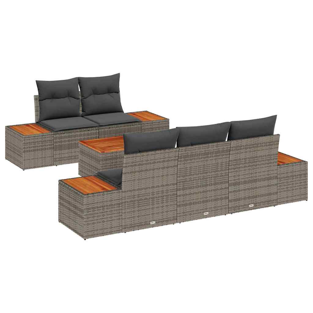 Conjunto de Sofá de Jardim 6 pcs Cinzeto Rattan Sintético