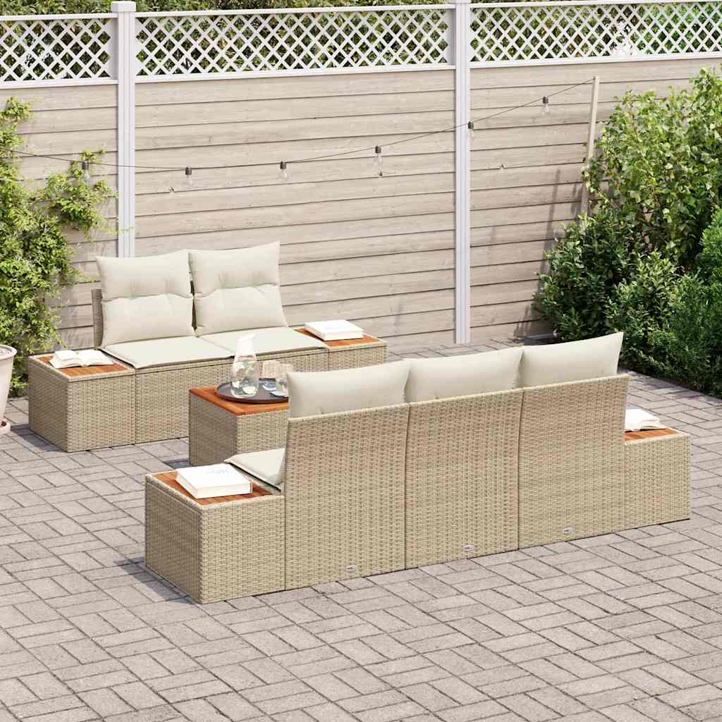 Conjunto de Sofá de Jardim 6 pcs Bege Rattan Sintético