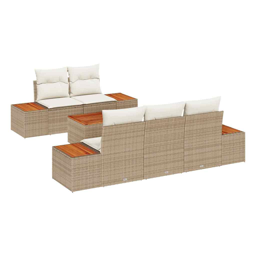 Conjunto de Sofá de Jardim 6 pcs Bege Rattan Sintético
