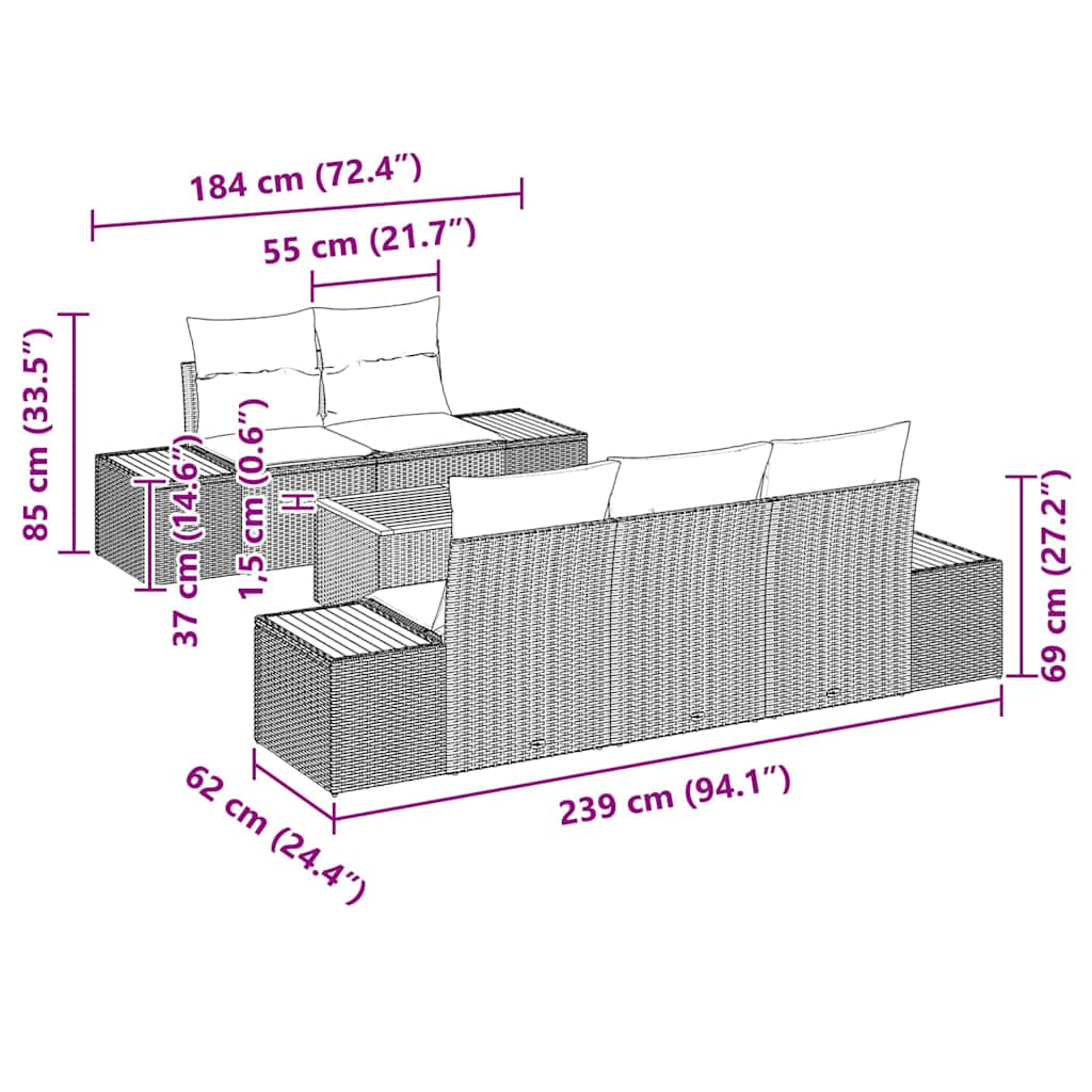 Conjunto de Sofá de Jardim 6 pcs Bege Rattan Sintético