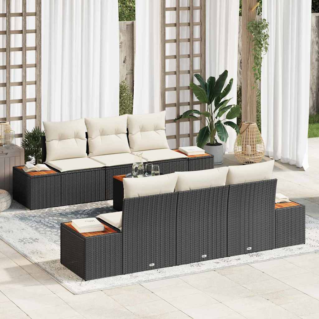 Conjunto de Sofá de Jardim 7 pcs Preto Rattan Sintético