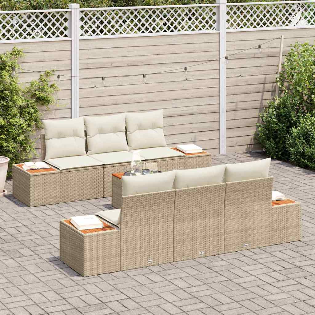 Conjunto de Sofá de Jardim 7 pcs Bege Rattan Sintético