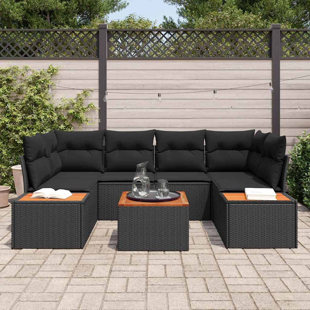 Conjunto de Sofá de Jardim 6 pcs Preto Rattan Sintético