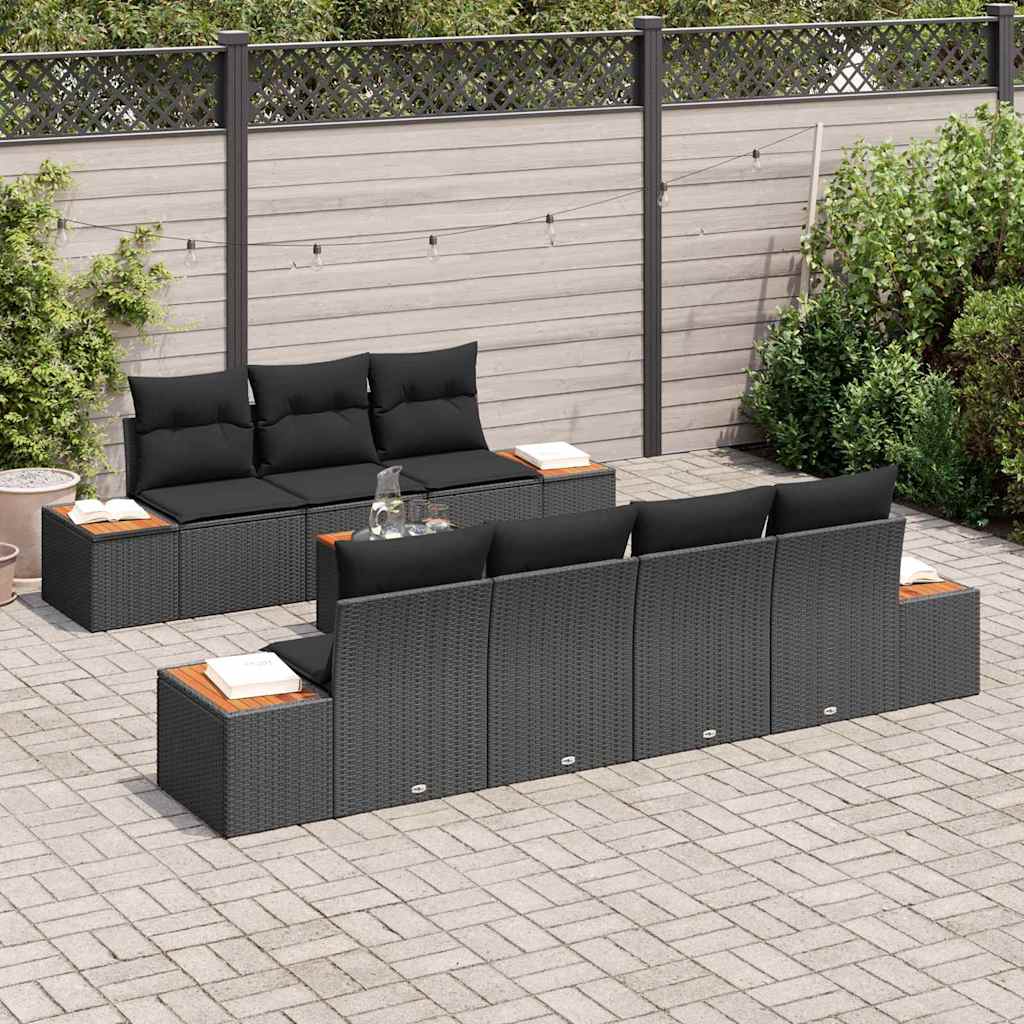 Conjunto de Sofá de Jardim 8 pcs Preto Rattan Sintético