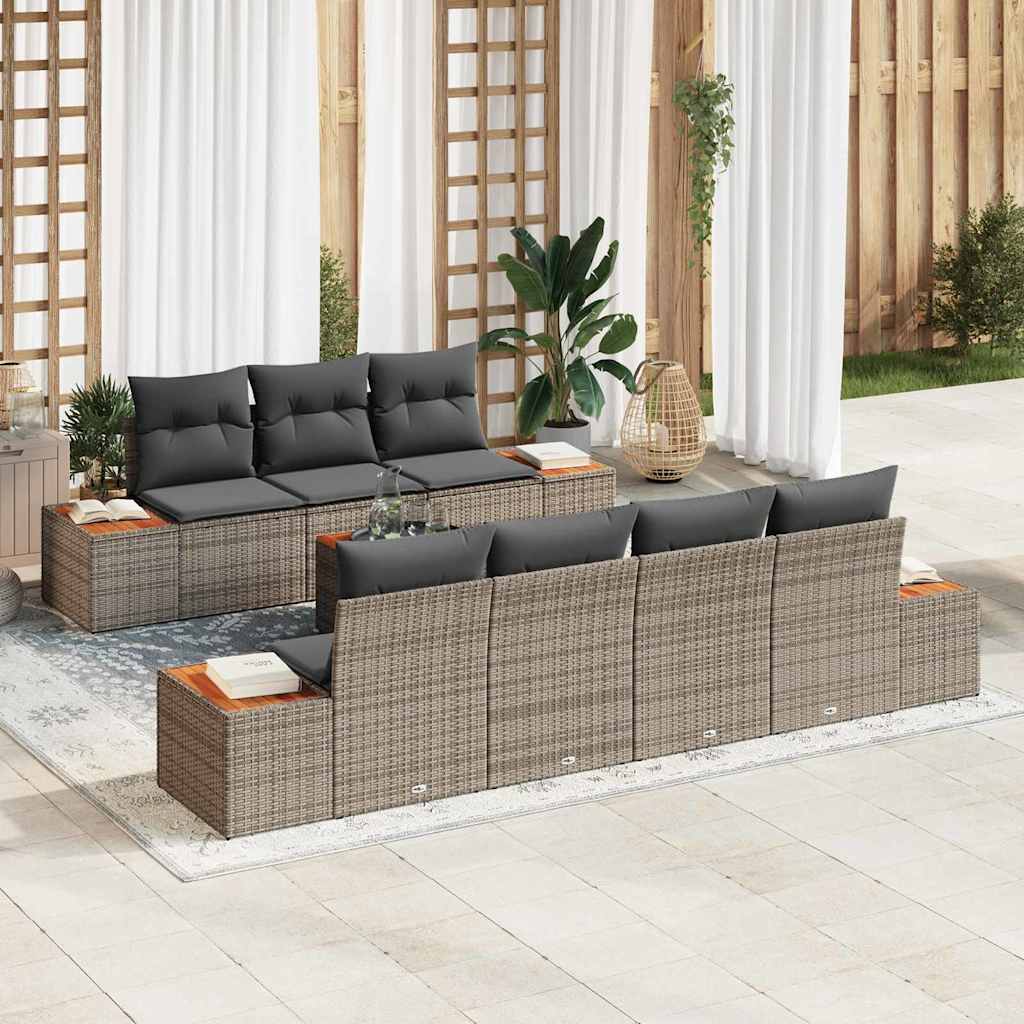 Conjunto de Sofá de Jardim 8 pcs Cinzeto Rattan Sintético