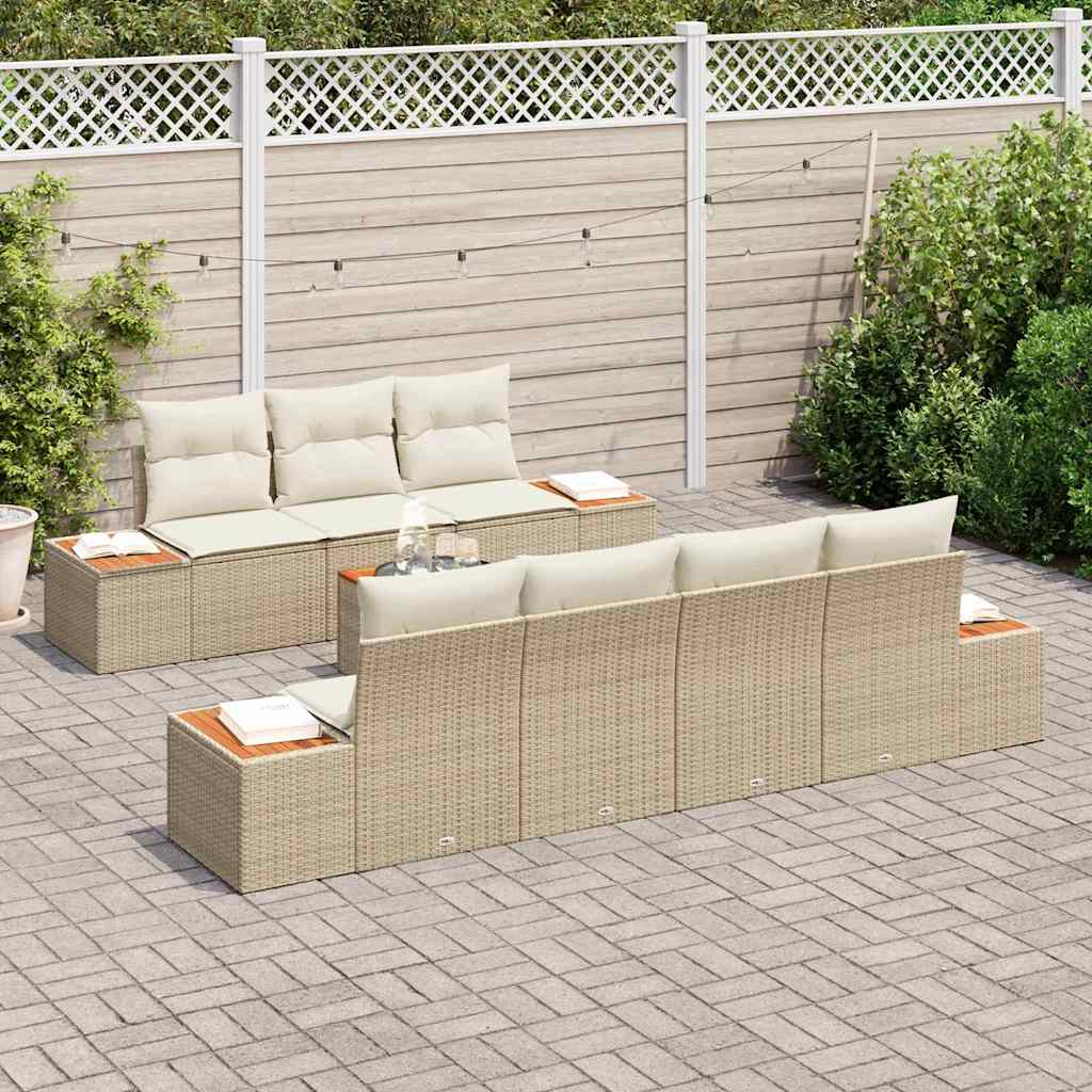 Conjunto de Sofá de Jardim 8 pcs Bege Rattan Sintético