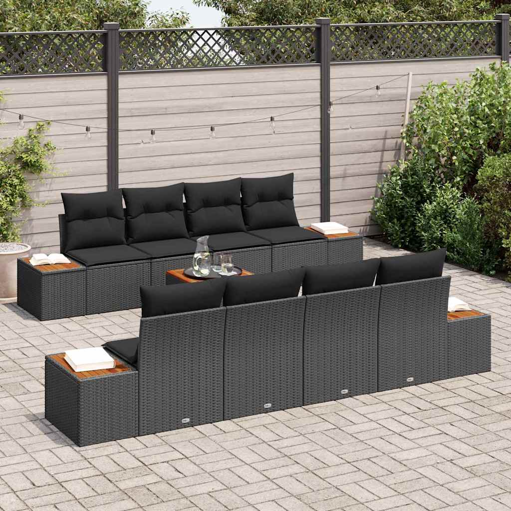 Conjunto de Sofá de Jardim 9 pcs Preto Rattan Sintético